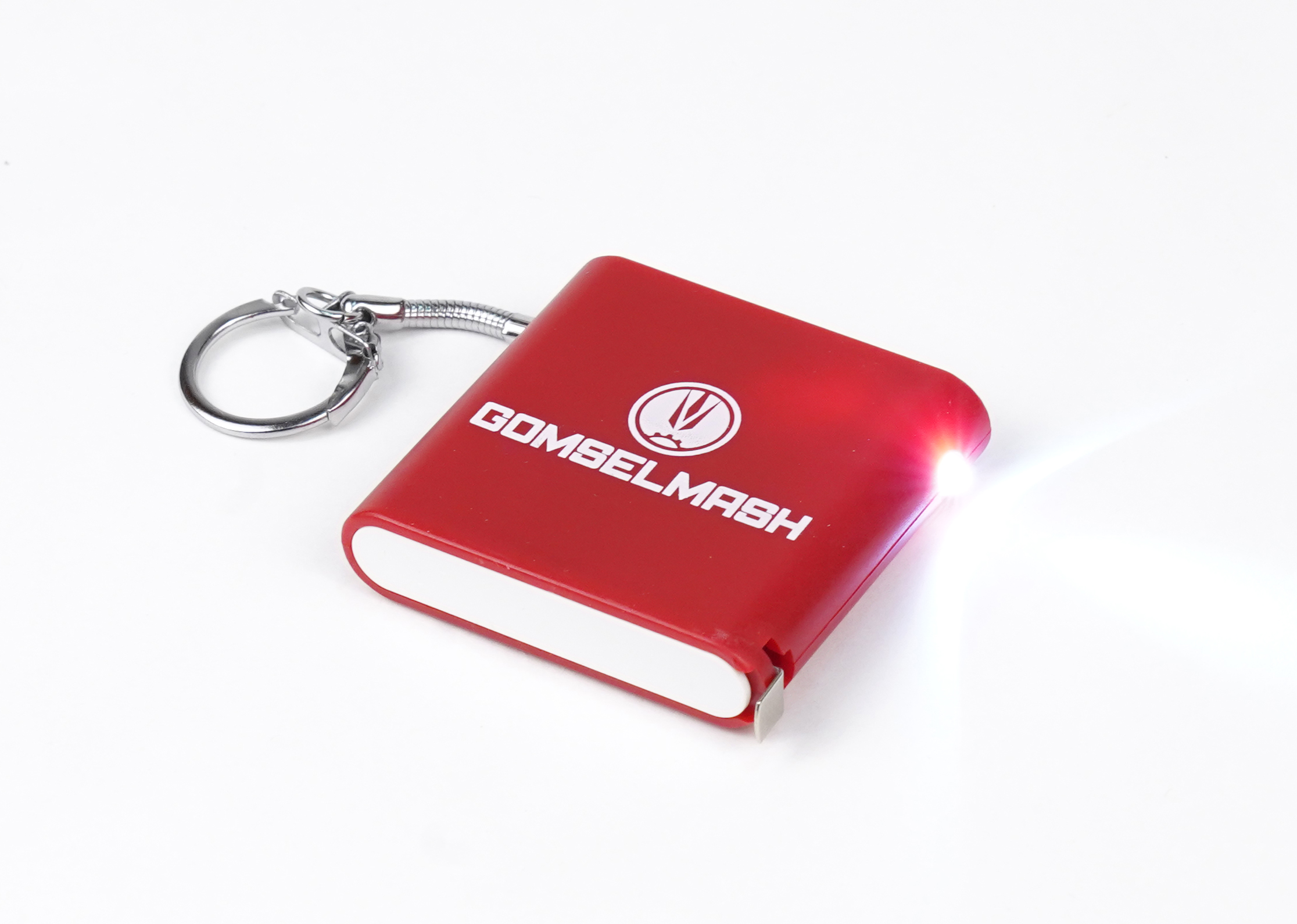 Красный брелок-рулетка с фонариком 2-в-1